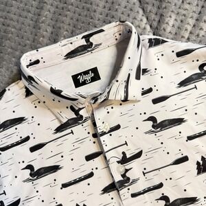 Waggle Golf Mens Loon Canoe Print Polo Shirt White Black Short Sleeve Small